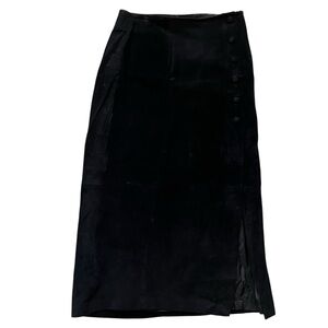 Otello Pelle Vintage Black Suede Leather Button Up Midi Skirt 9/10
